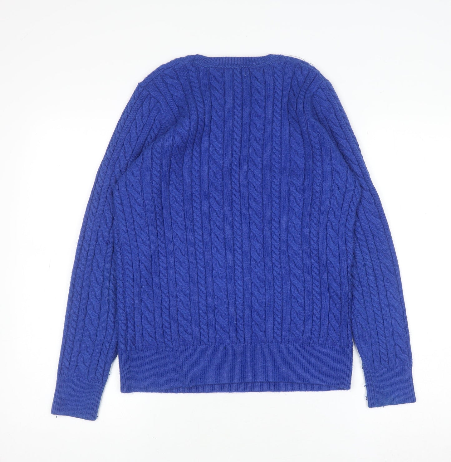 Cotton Traders Women's Blue Cable-Knit Crew Neck Jumper Size 12