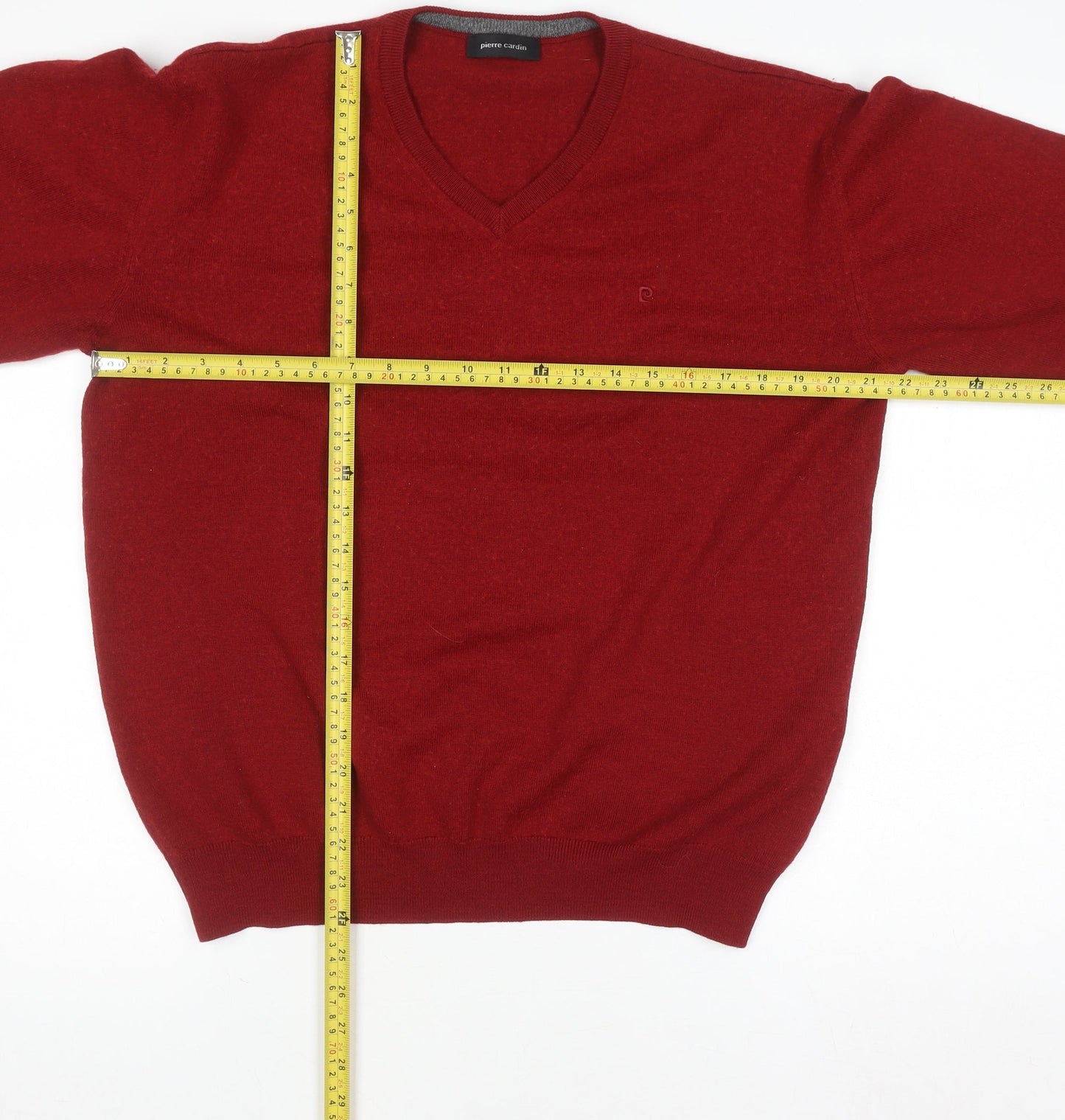 Pierre Cardin Men's Red Wool V-Neck Jumper XL Classic Fit
