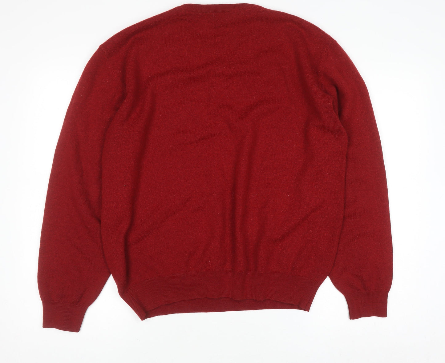 Pierre Cardin Men's Red Wool V-Neck Jumper XL Classic Fit