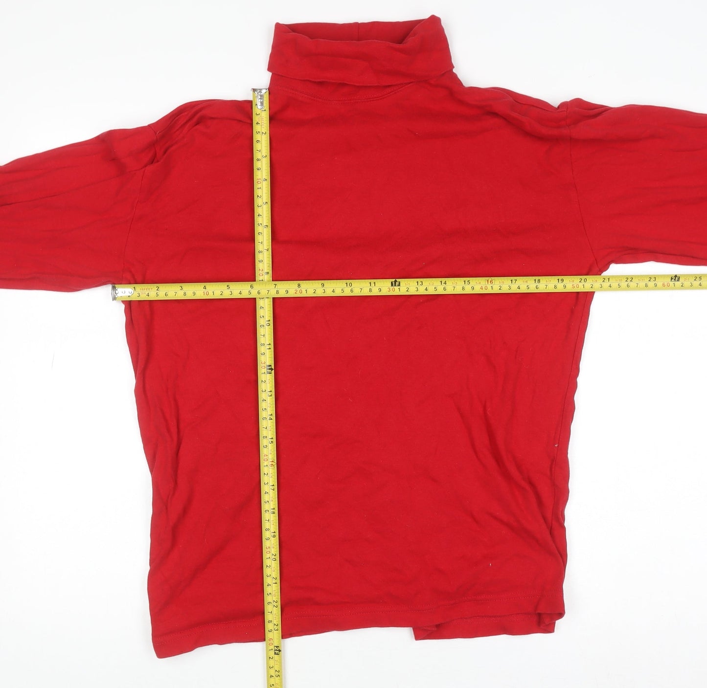 Savile Row Women Red Roll Neck Long Sleeve Cotton Top M