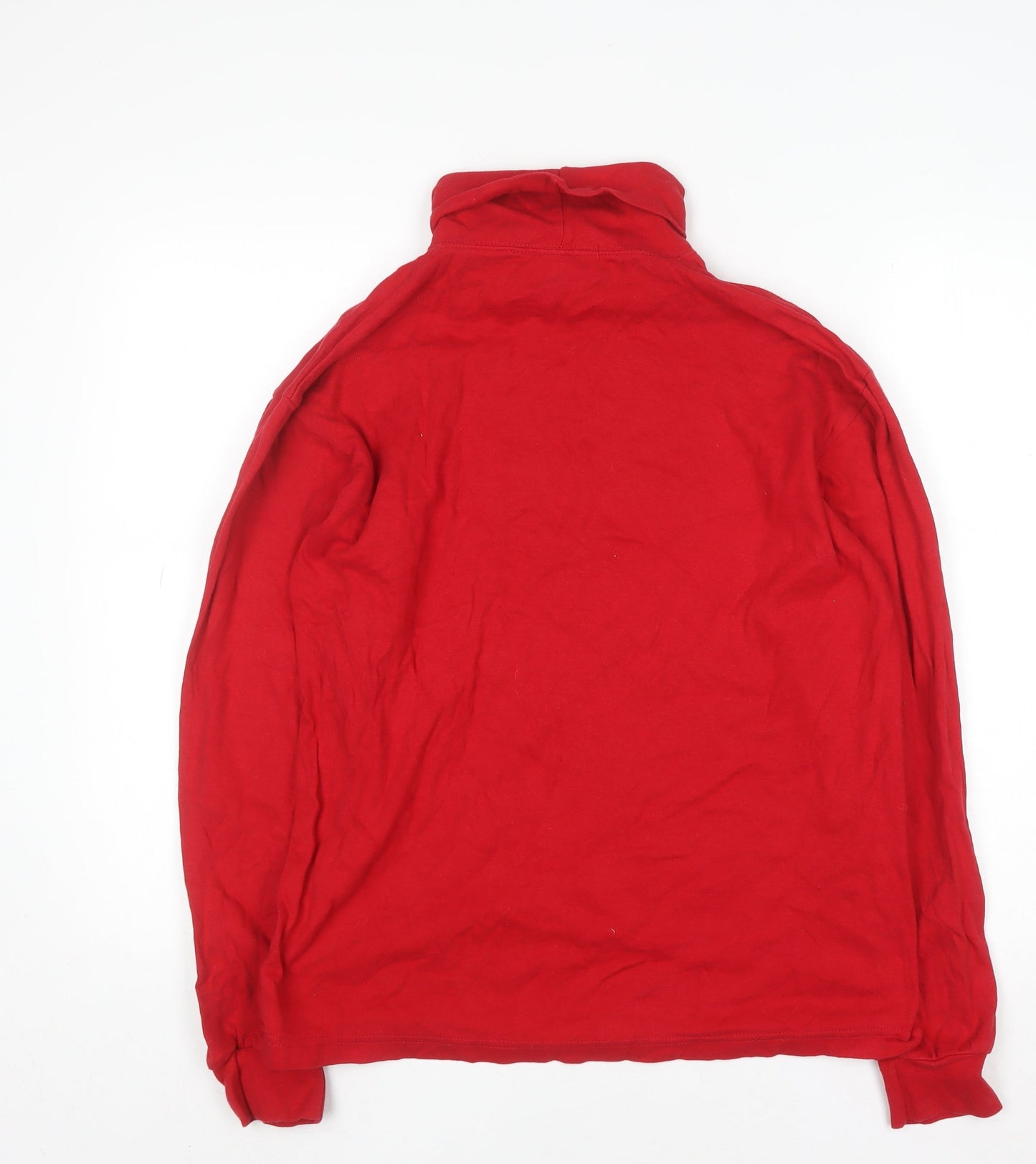 Savile Row Women Red Roll Neck Long Sleeve Cotton Top M