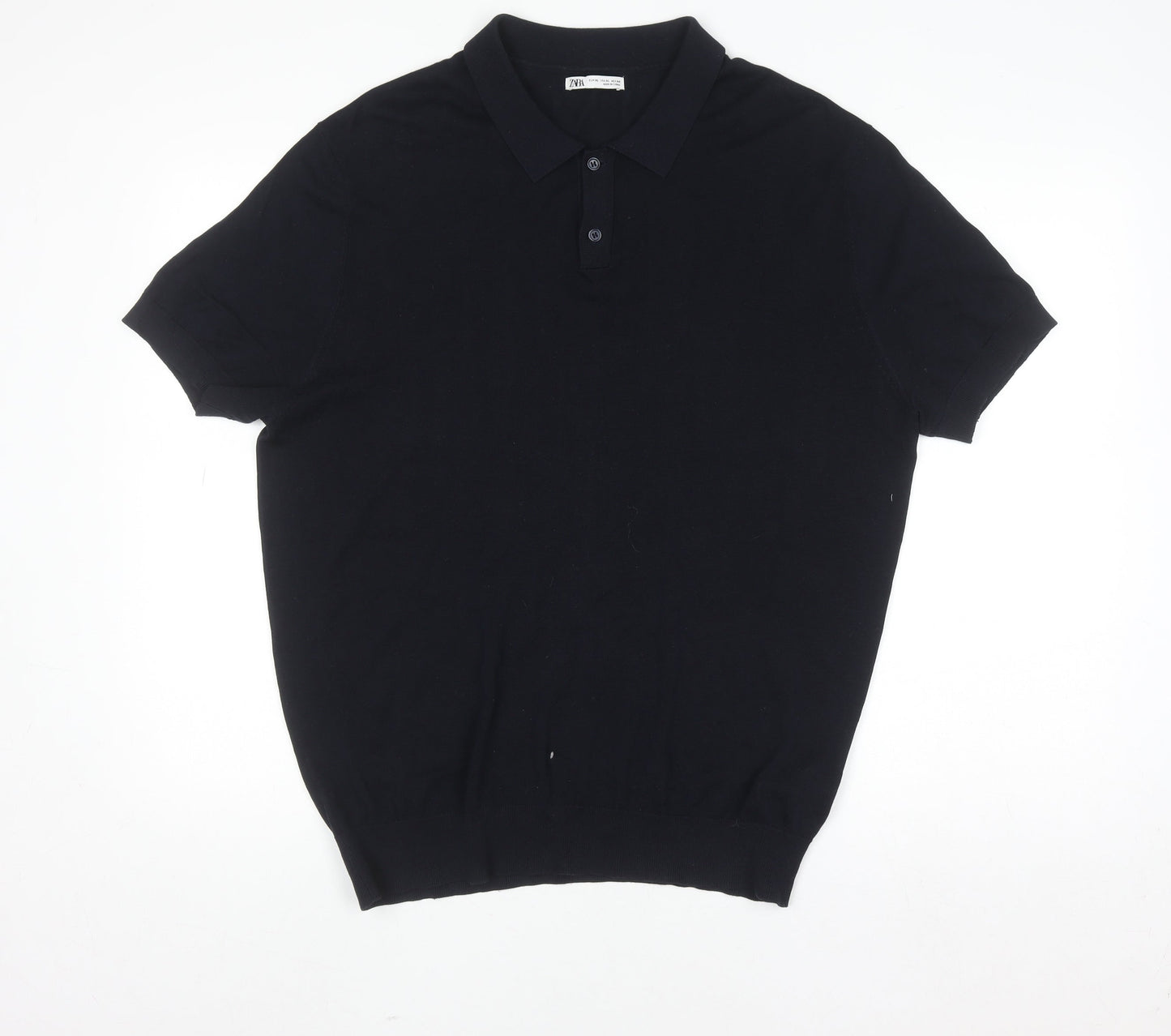 Zara Men’s Black XL Cotton Knit Polo Shirt Short Sleeve Casual
