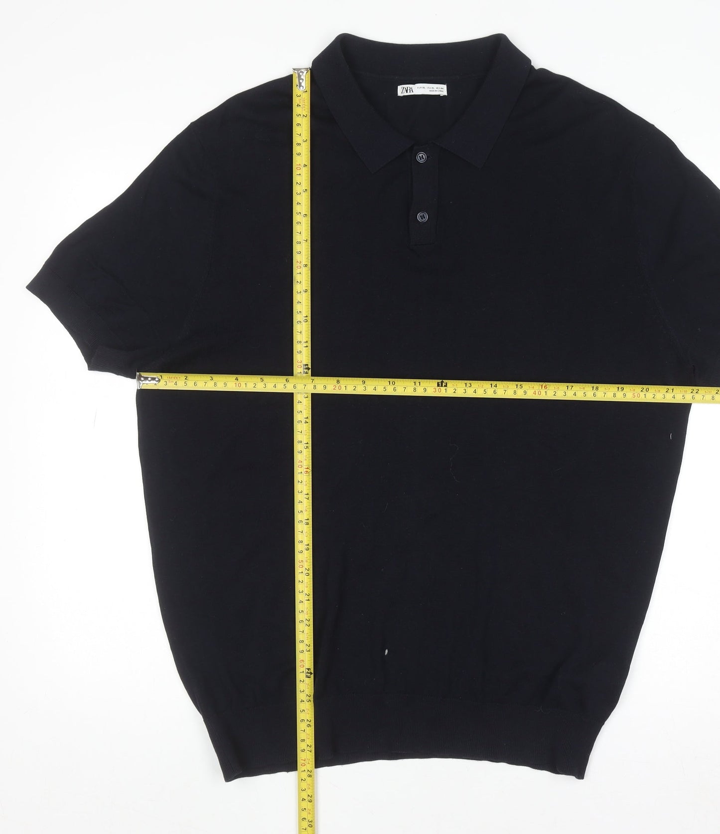 Zara Men’s Black XL Cotton Knit Polo Shirt Short Sleeve Casual