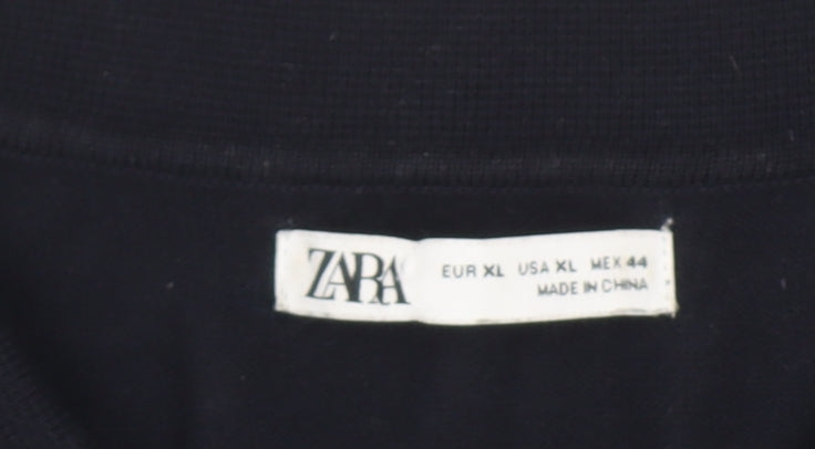Zara Men’s Black XL Cotton Knit Polo Shirt Short Sleeve Casual