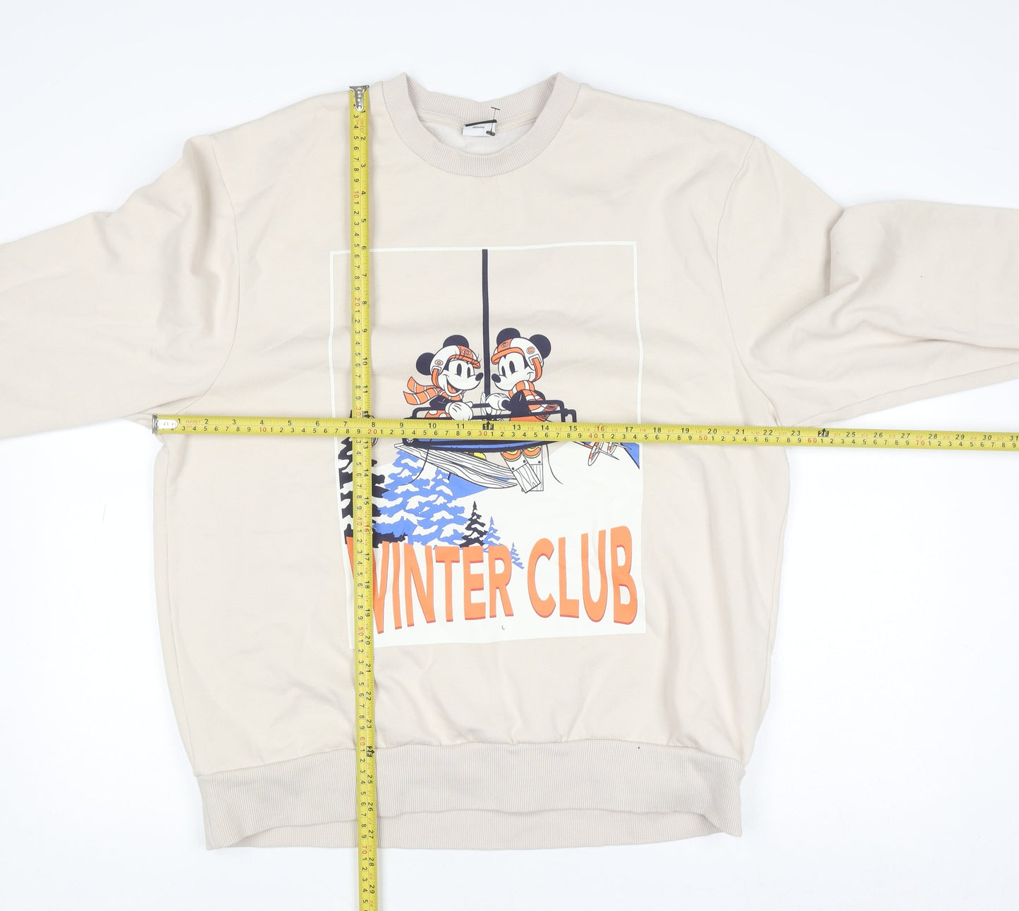 George Women Beige Mickey Mouse Winter Club Pullover Sweatshirt L