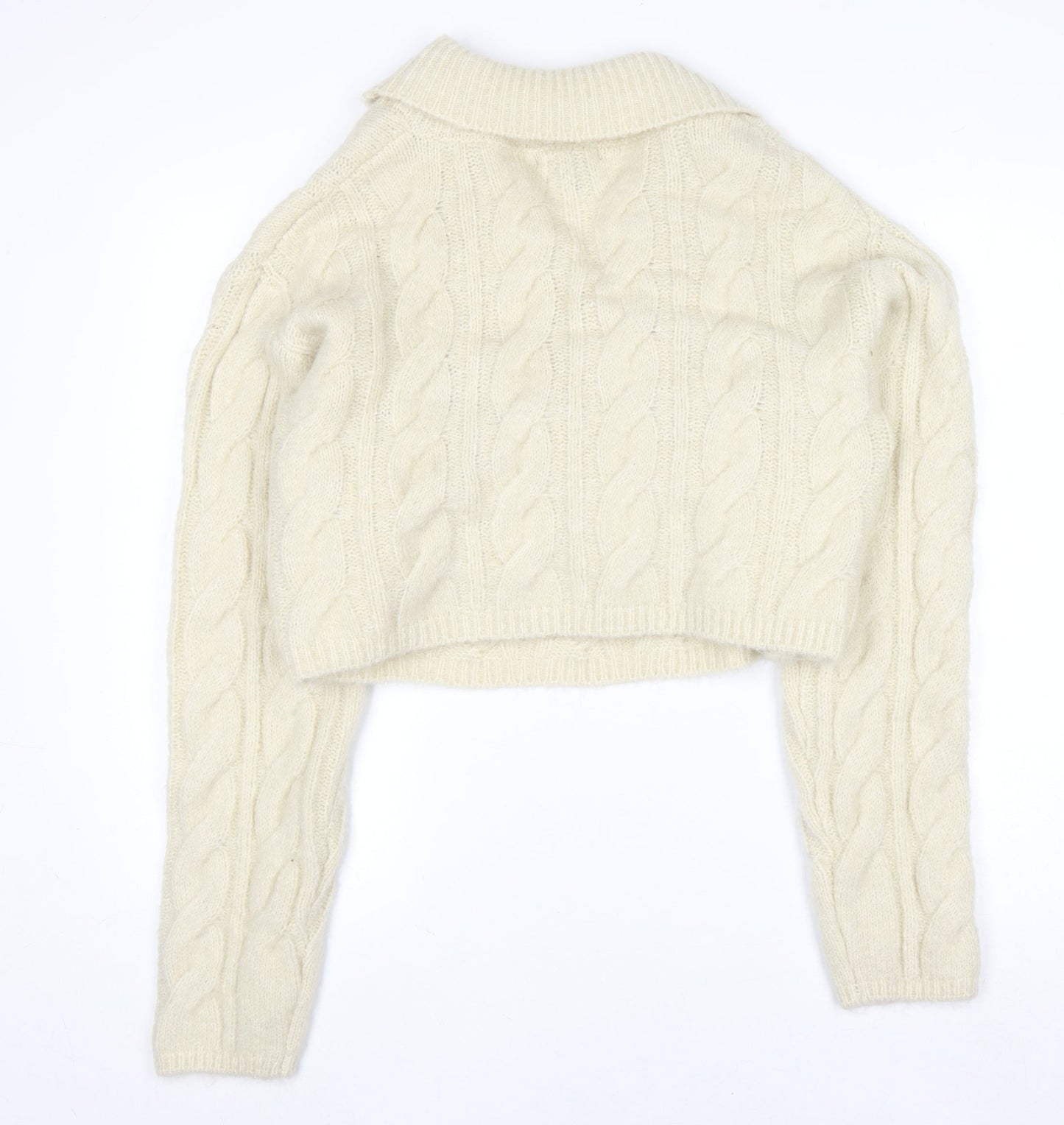 PrettyLittleThing Women's Ivory Cable-Knit V-Neck Pullover Jumper Size L