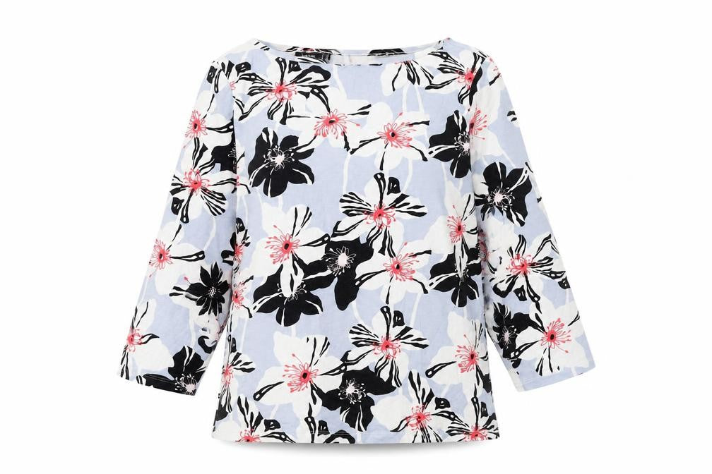 Front view of Mexx women’s multicoloured floral viscose long sleeve blouse, size 2XL
