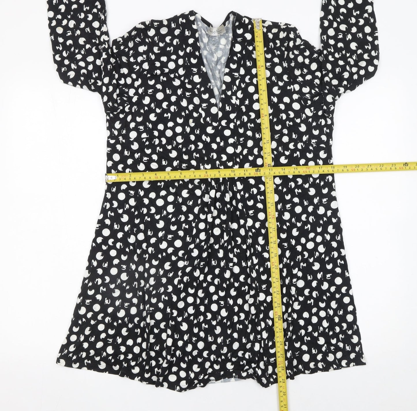 David Nieper Women’s Black Polka Dot Wrap Dress Size 16 Viscose Elastane