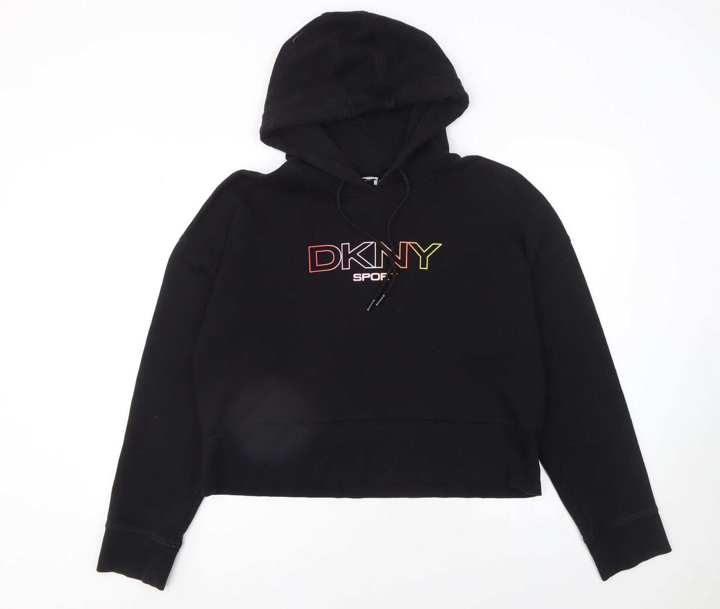DKNY Sport Women's Black Cropped Hoodie Size L Cotton Blend