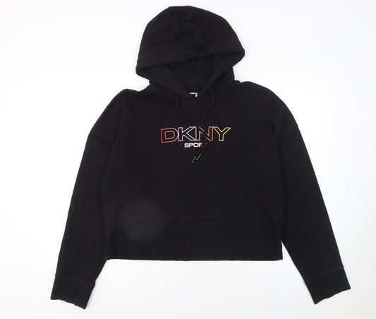 DKNY Sport Women's Black Cropped Hoodie Size L Cotton Blend