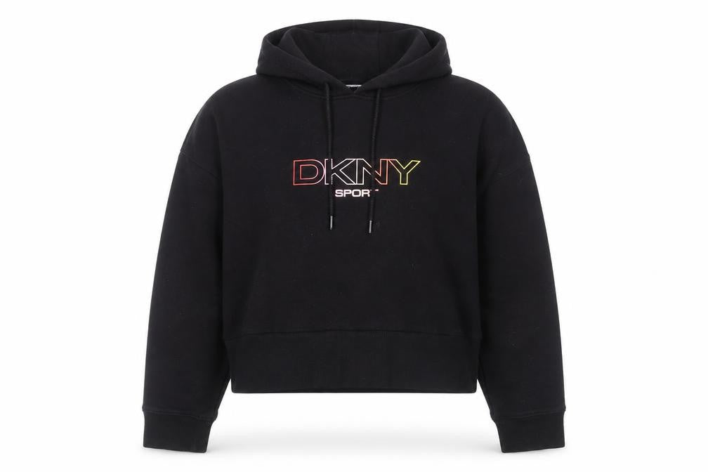 DKNY Sport Women's Black Cropped Hoodie Size L Cotton Blend