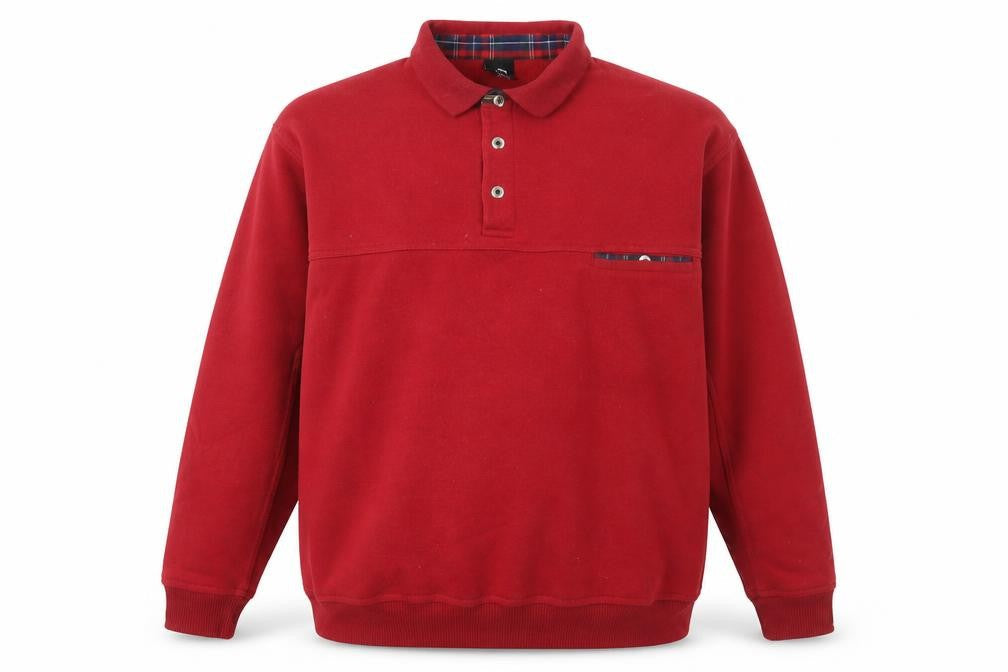 Front view of C&A Men's Red XL Long Sleeve Collared Polo Sweatshirt