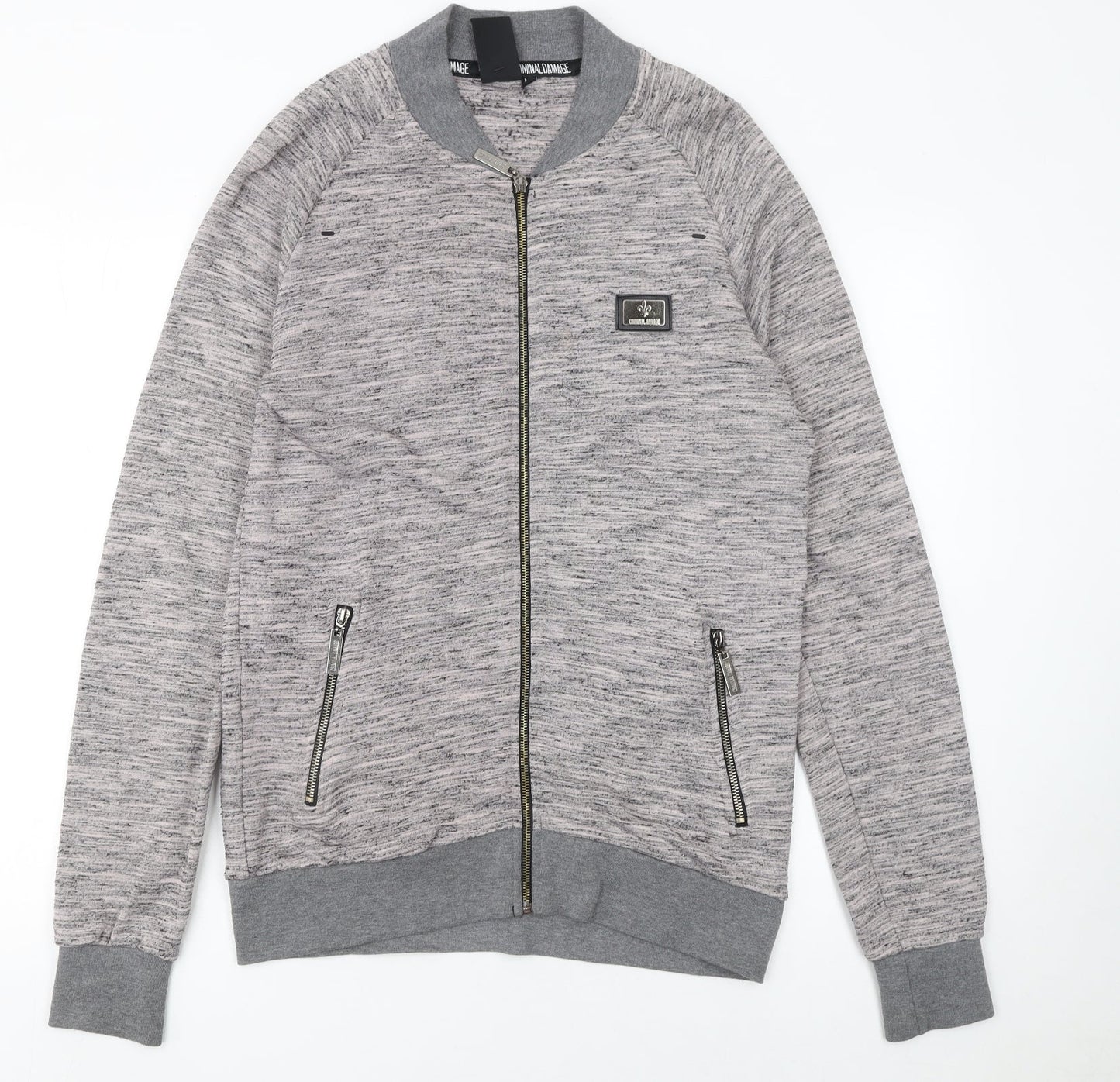 Criminal Damage Men's Grey Full Zip Sweatshirt Size M