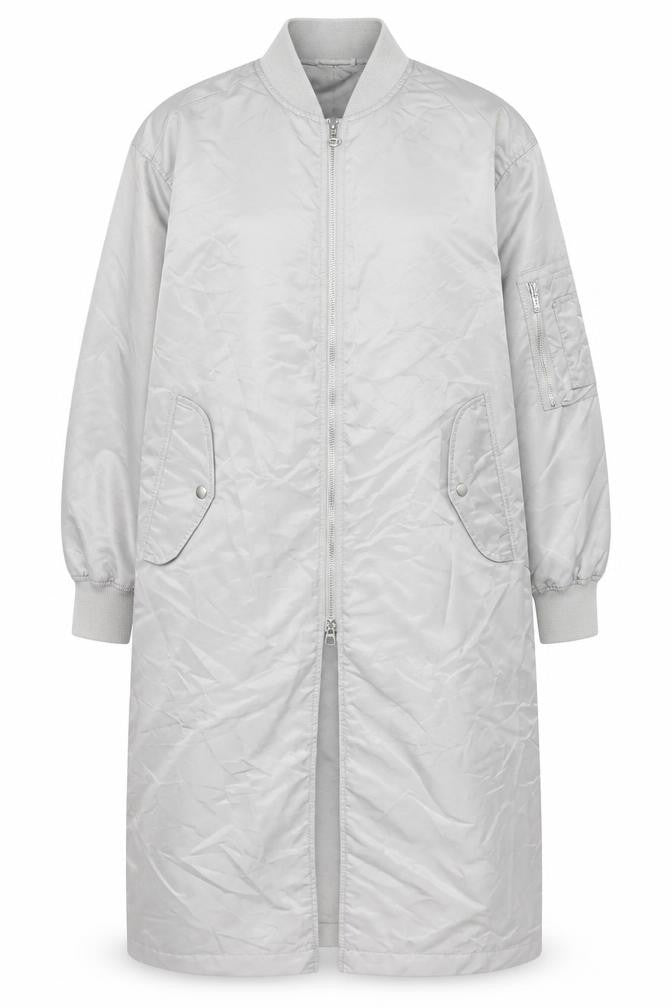 Front view of French Connection Women Grey Long Bomber Coat XS Full Zip Lined