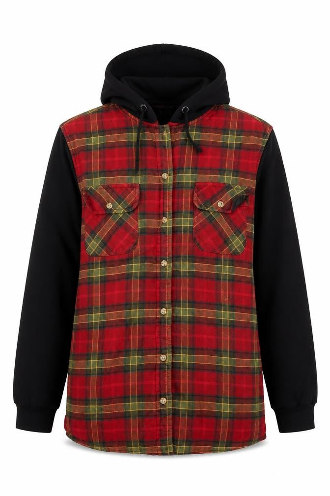 Topshop Women's Red Check Hooded Flannel Jacket Size 8