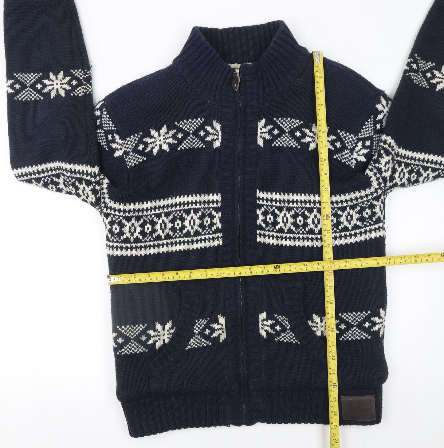 Brave Soul Men's Blue Fair Isle Full Zip Knit Jumper L