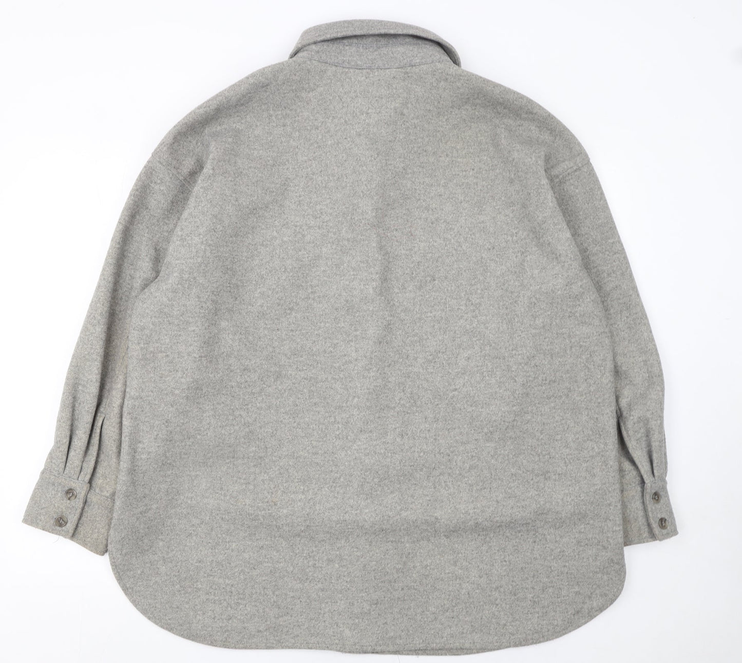 H&M Women Grey L Relaxed Shacket Jacket Button Down Fleece Mid Length