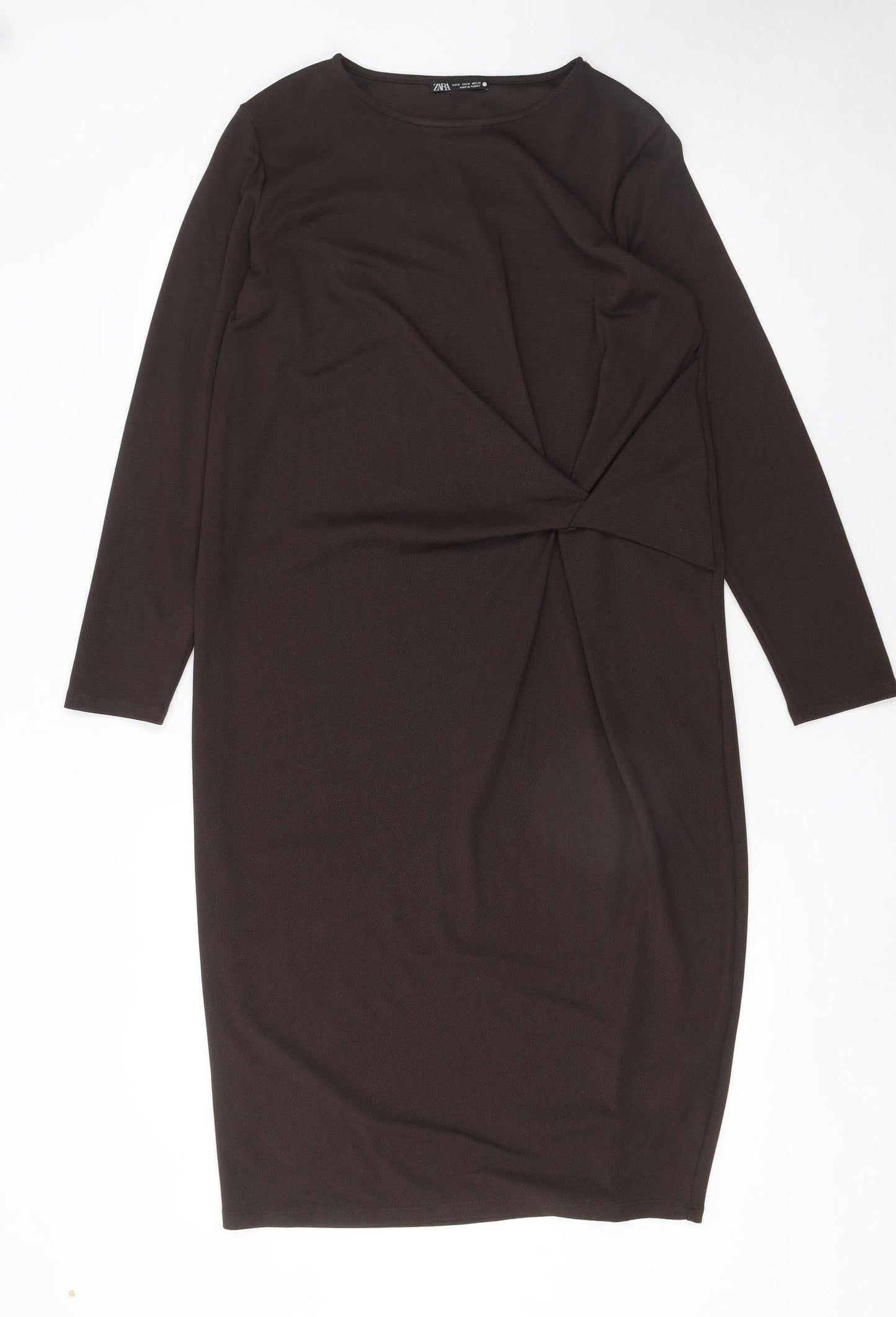 Zara Women Brown Size 12 Sheath Knee Length Long Sleeve Dress