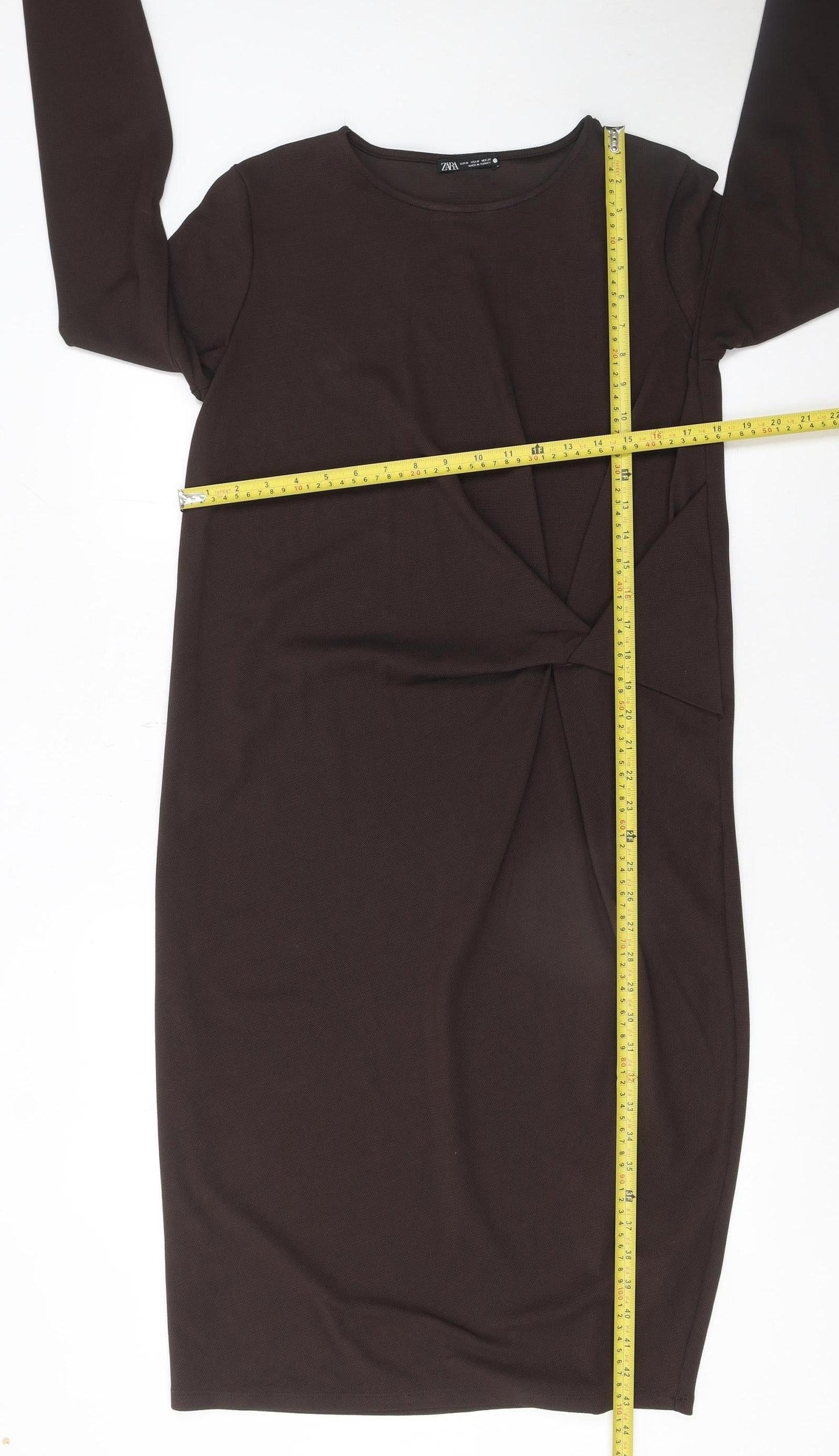 Zara Women Brown Size 12 Sheath Knee Length Long Sleeve Dress