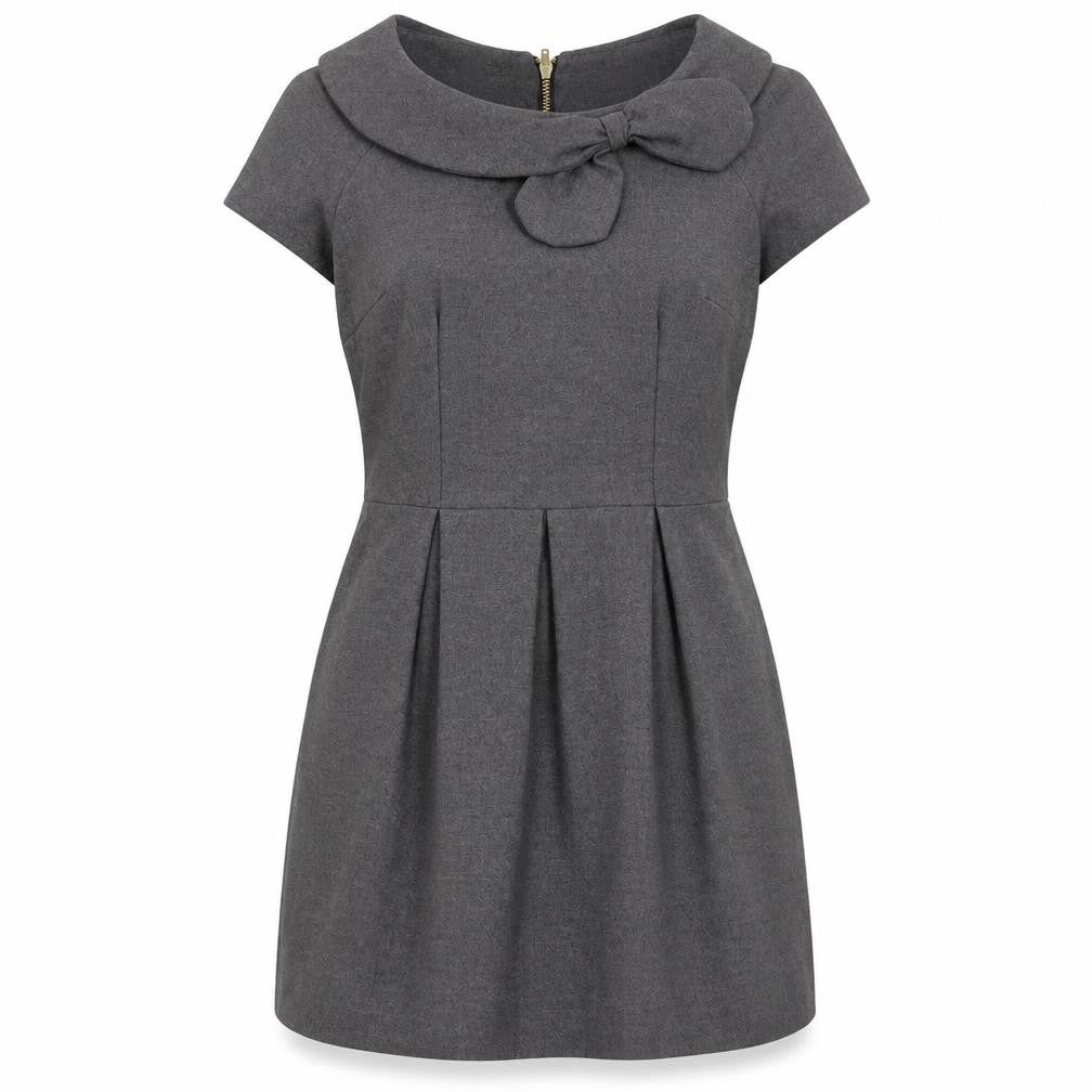 River Island Women Grey Size 10 Fit & Flare Bow Short Sleeve Work Dress