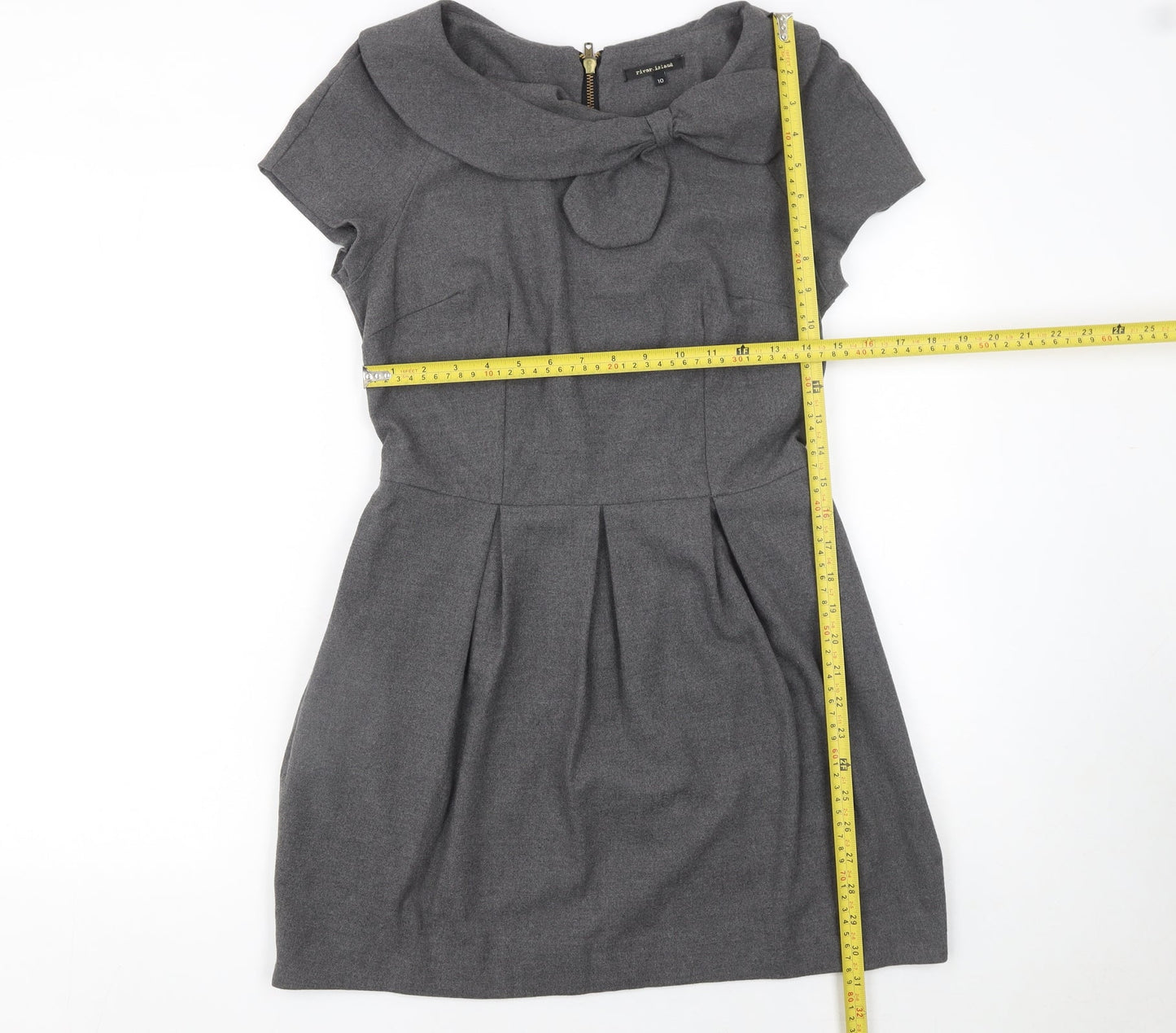 River Island Women Grey Size 10 Fit & Flare Bow Short Sleeve Work Dress