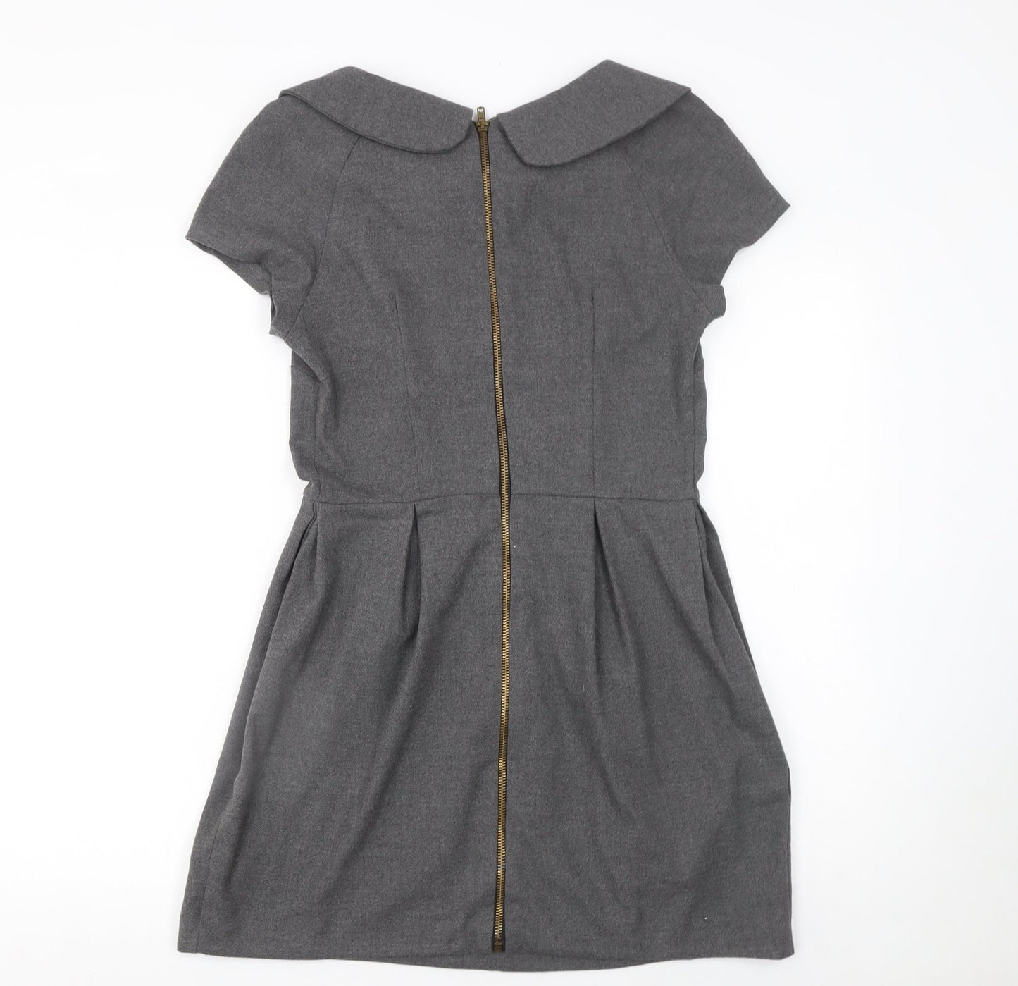 River Island Women Grey Size 10 Fit & Flare Bow Short Sleeve Work Dress