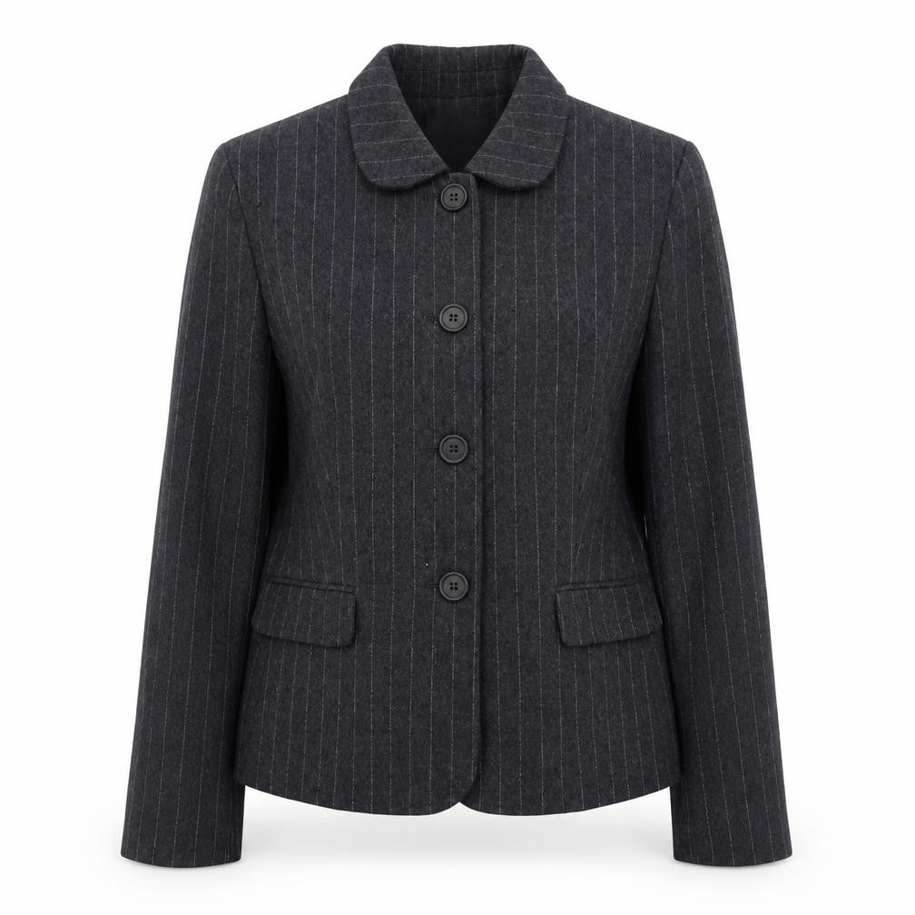 Marks & Spencer Womens Grey Wool Pinstripe Blazer Jacket Size 10