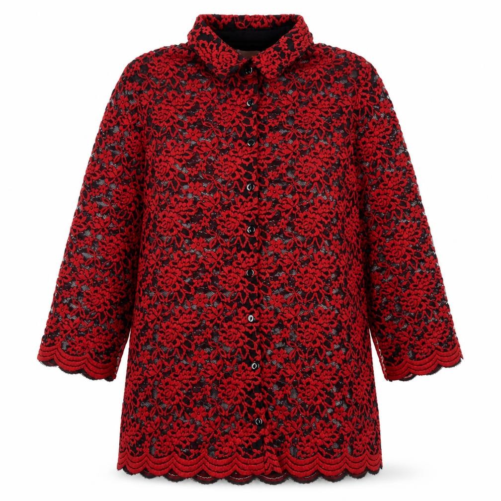 Marks and Spencer Women’s Red Floral Lace Blouse UK 14 Long Sleeve