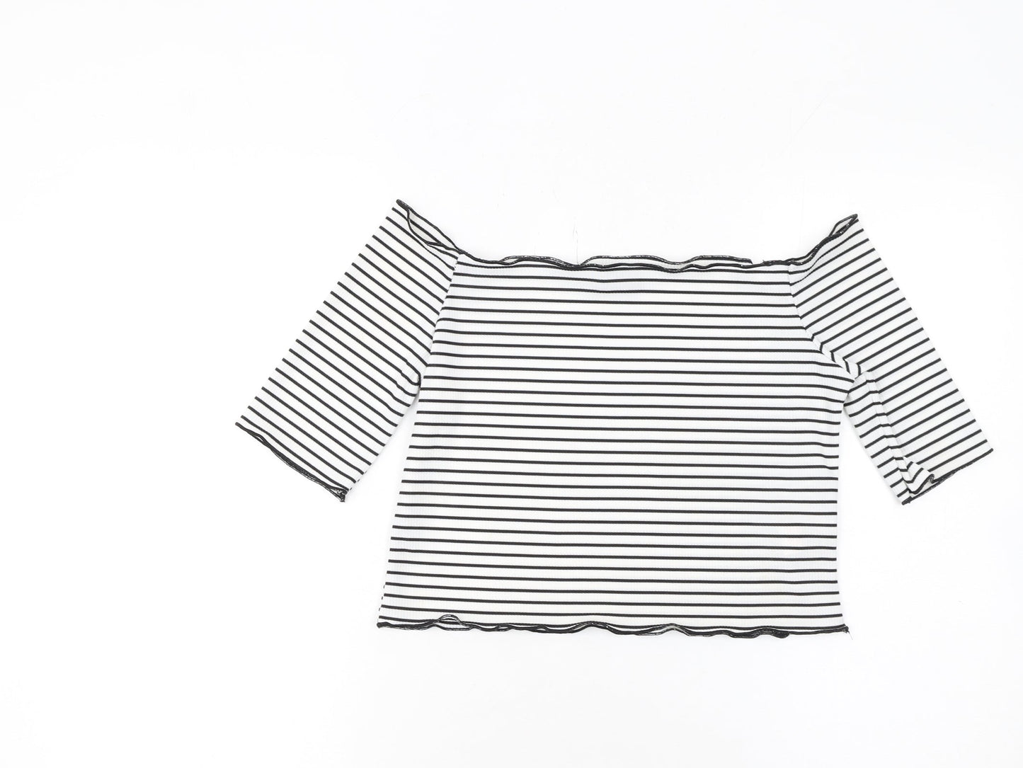 PrettyLittleThing Women’s White Striped Off Shoulder Top Size 12