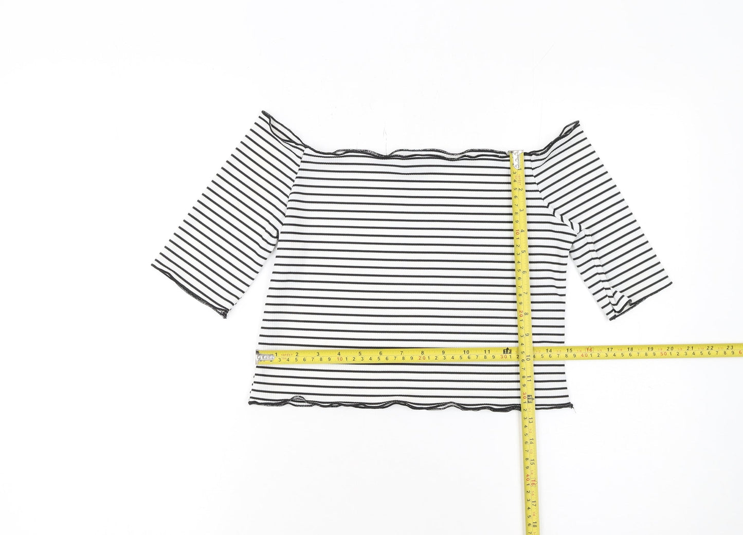 PrettyLittleThing Women’s White Striped Off Shoulder Top Size 12
