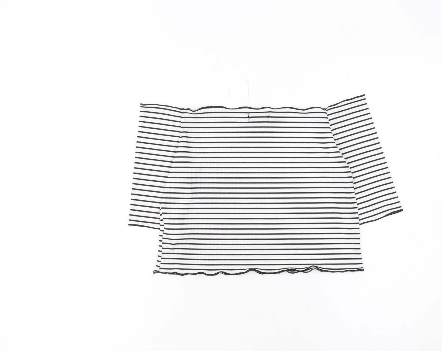 PrettyLittleThing Women’s White Striped Off Shoulder Top Size 12