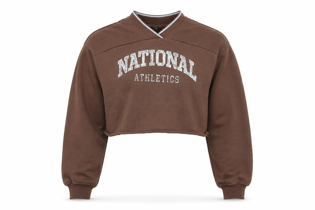 H&M Divided Women Brown Cropped Pullover Sweatshirt XXS National Athletics