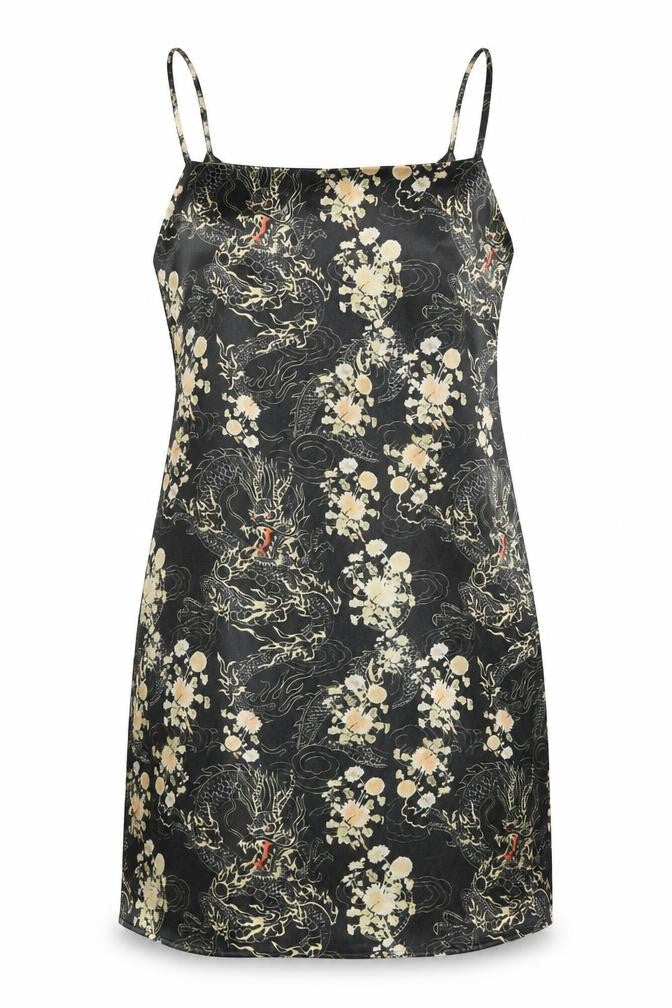 Urban Outfitters Womens Black Dragon Satin Slip Dress L