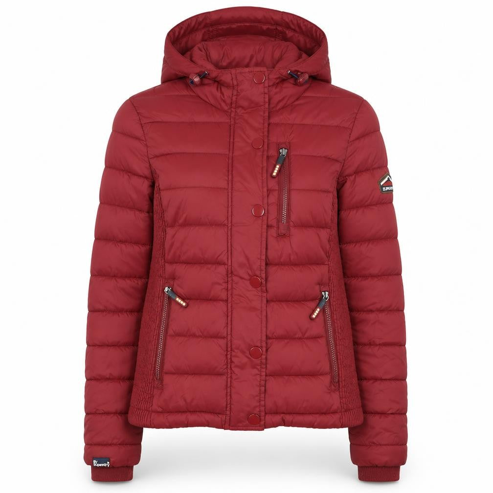 Superdry Women's Red Fuji Puffer Jacket L Hooded Quilted Coat