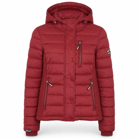 Superdry Women's Red Fuji Puffer Jacket L Hooded Quilted Coat