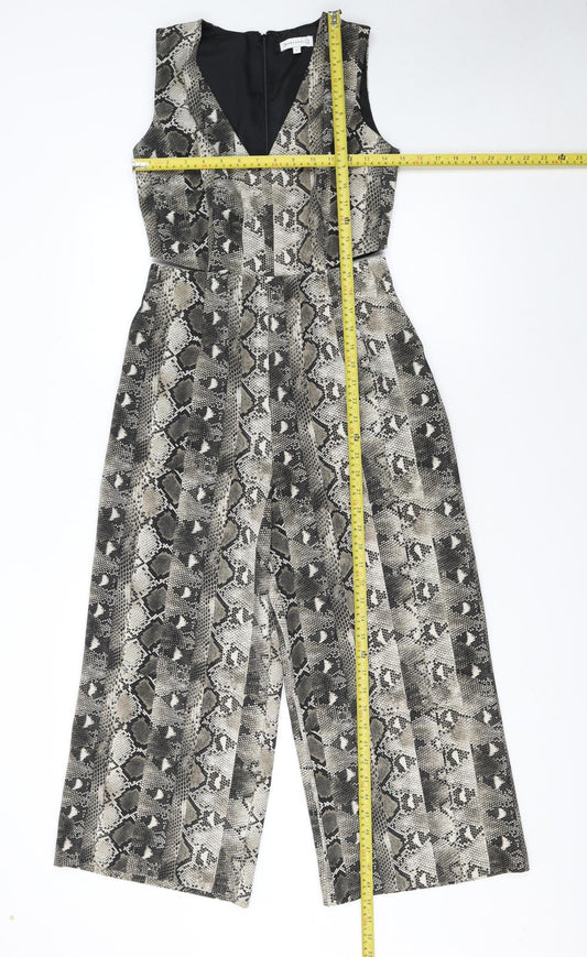 Warehouse Women’s Grey Snakeskin V-Neck Wide-Leg Sleeveless Jumpsuit Size 8