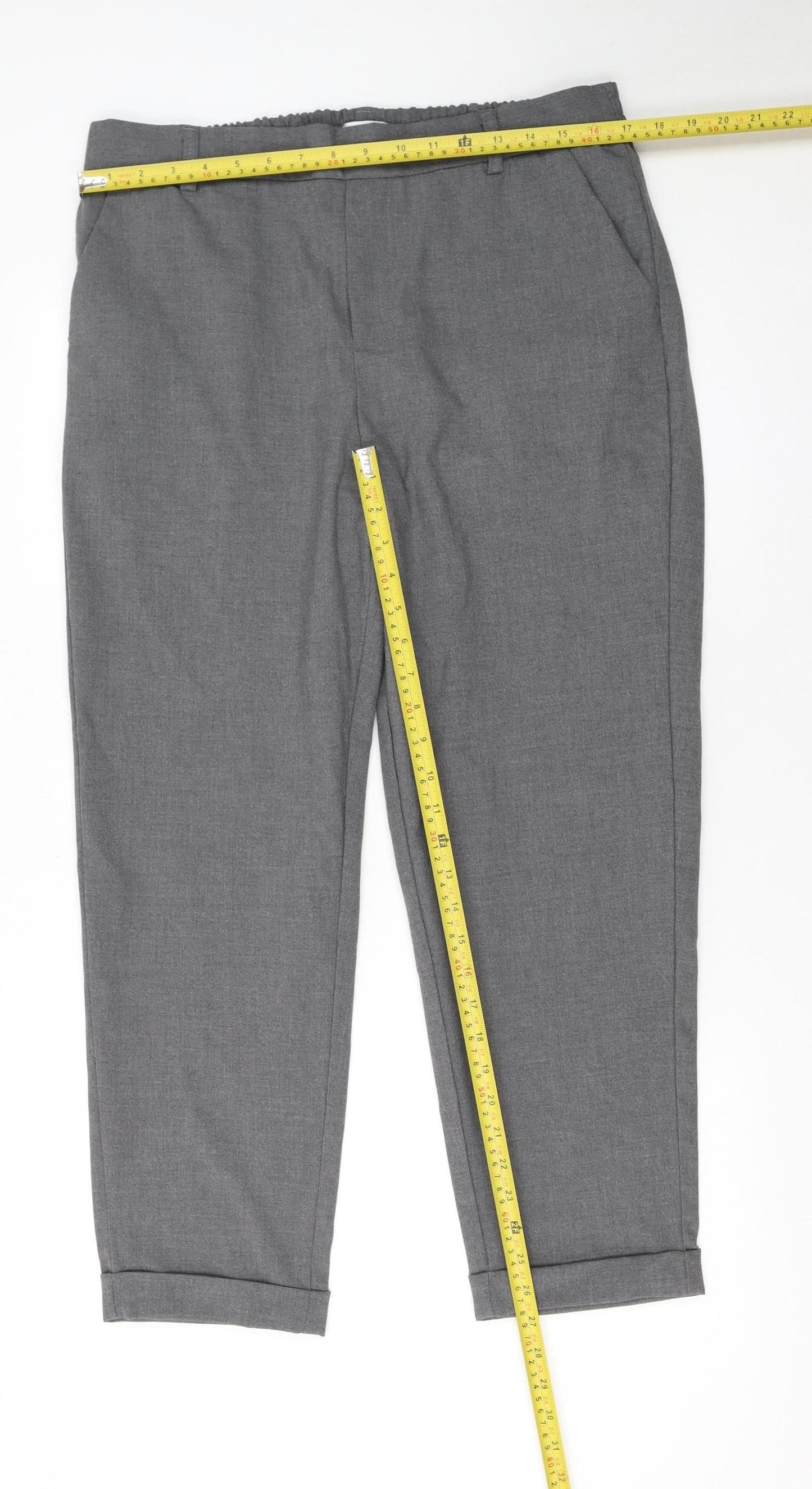 Savida Women's Grey Cropped Straight Trousers Size 16