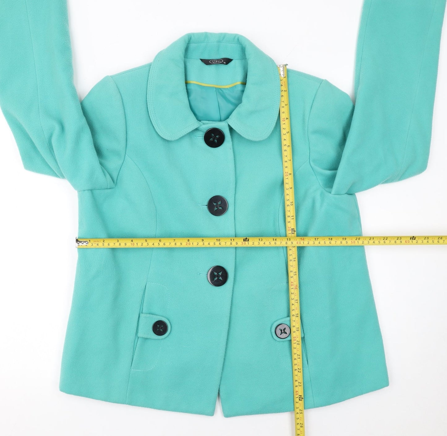 Bm Women’s Green Button-Up Short Jacket Size 16 Lined Polyester Blend