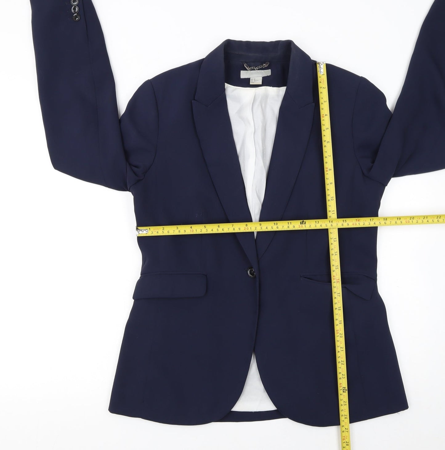 H&M Women's Blue Single-Breasted Blazer Size 14 Polyester Lined