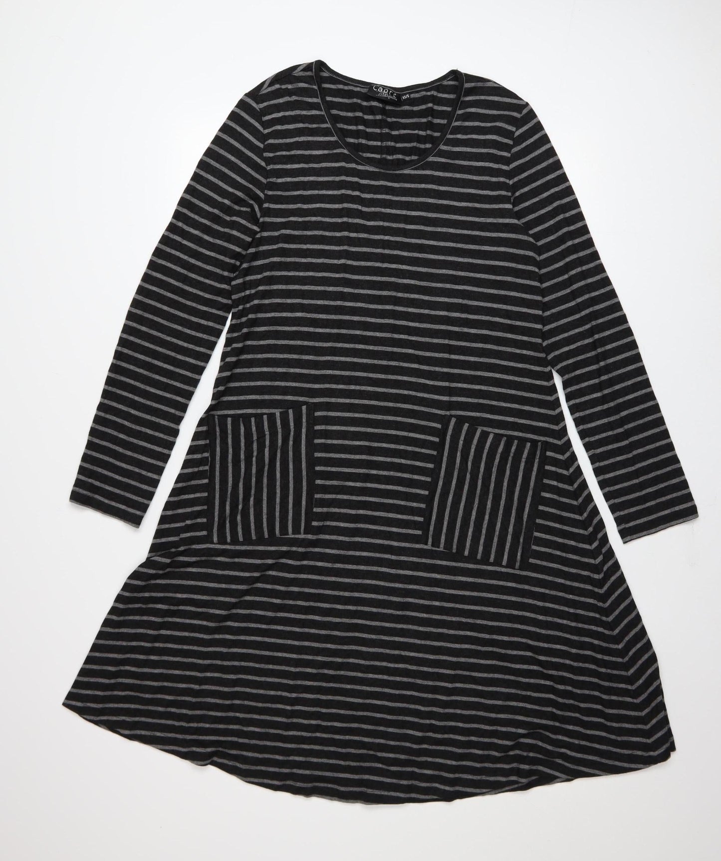 Capri Clothing Women’s Black Striped A-Line Jersey Dress XS Long Sleeve