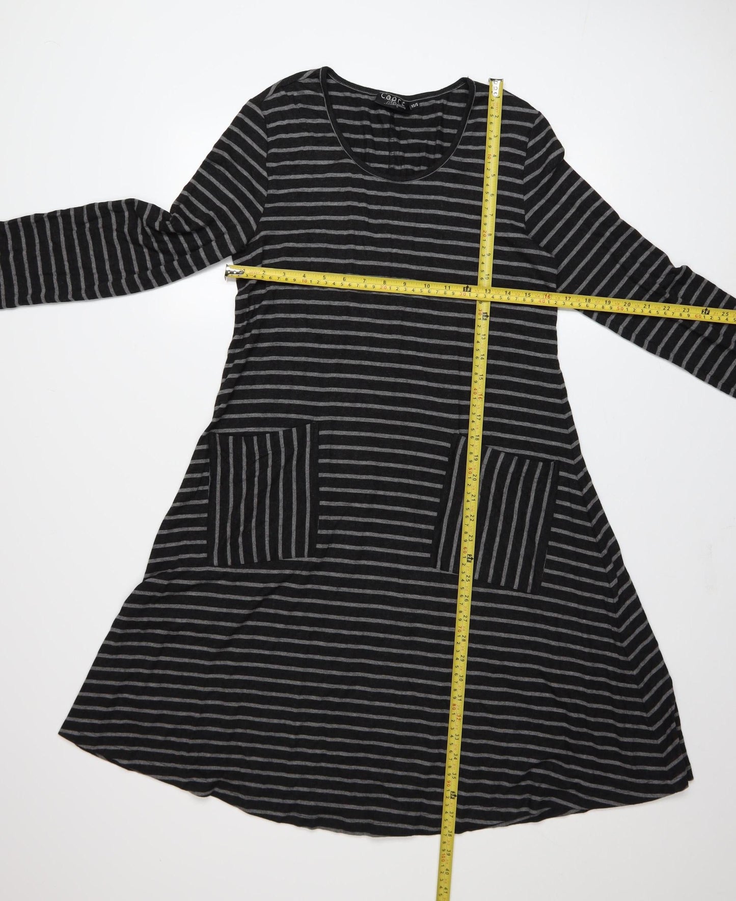 Capri Clothing Women’s Black Striped A-Line Jersey Dress XS Long Sleeve