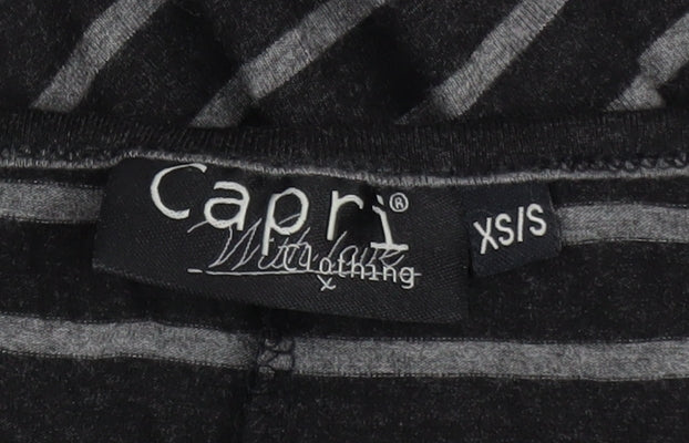 Capri Clothing Women’s Black Striped A-Line Jersey Dress XS Long Sleeve