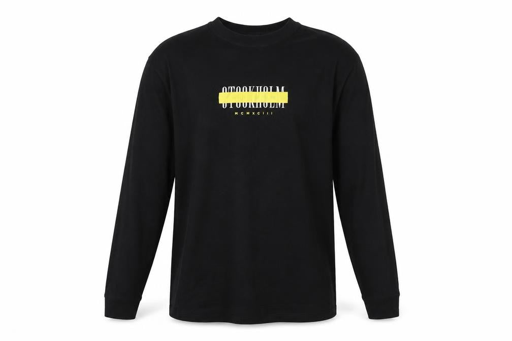 River Island Men's Black Long Sleeve Stockholm Graphic Cotton Top Size M
