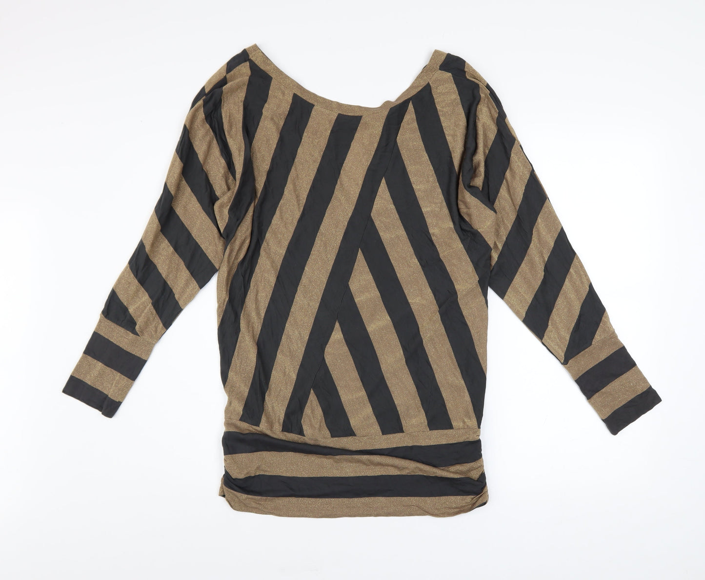 Oasis Women Brown Striped Metallic Tunic Blouse Size 12