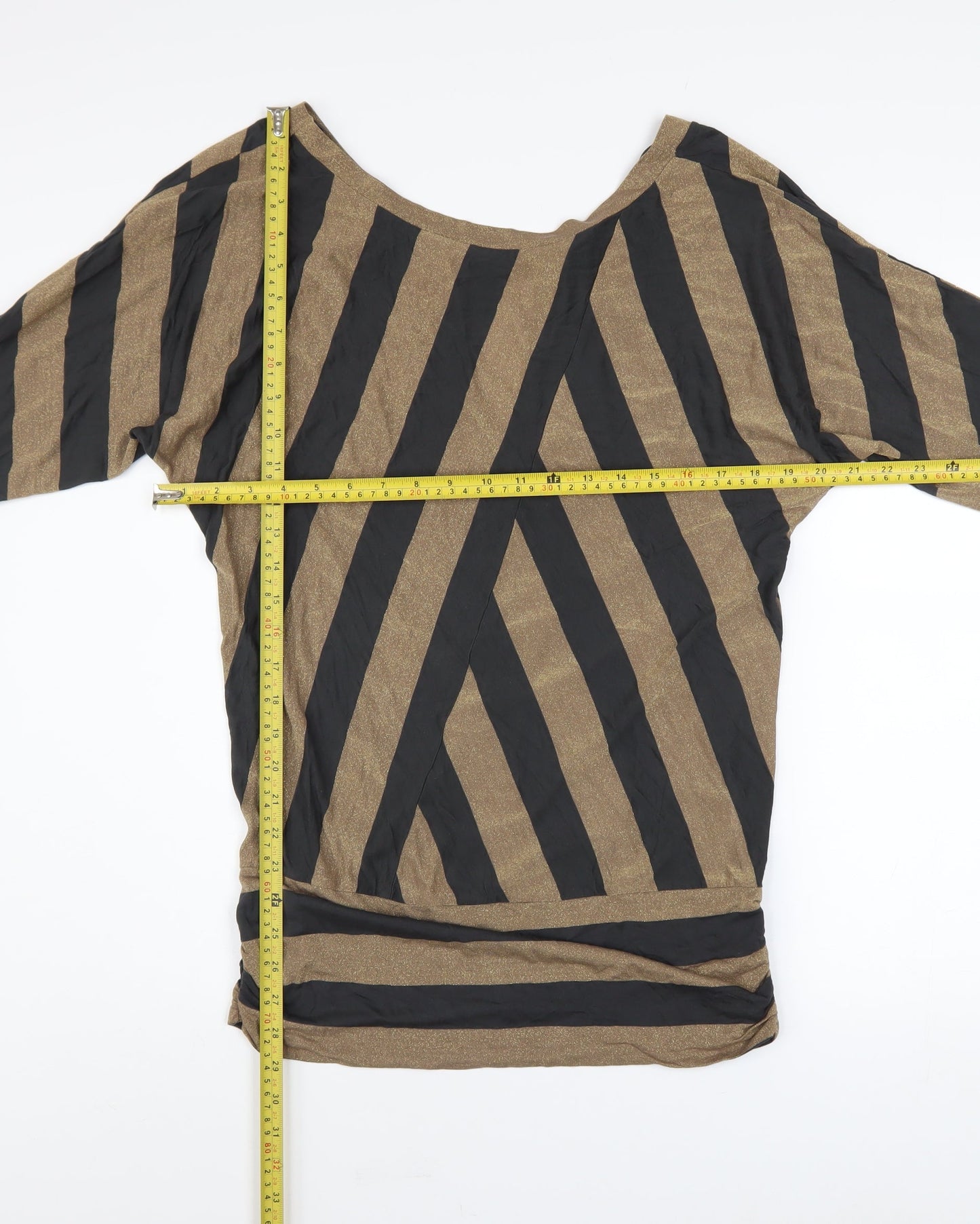 Oasis Women Brown Striped Metallic Tunic Blouse Size 12