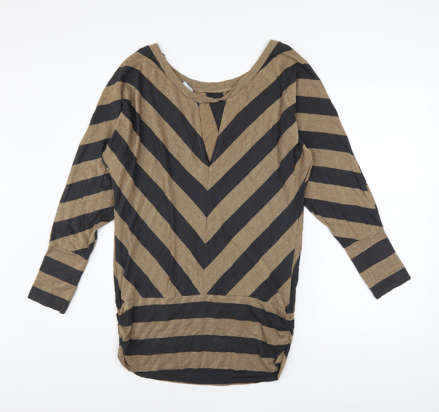 Oasis Women Brown Striped Metallic Tunic Blouse Size 12