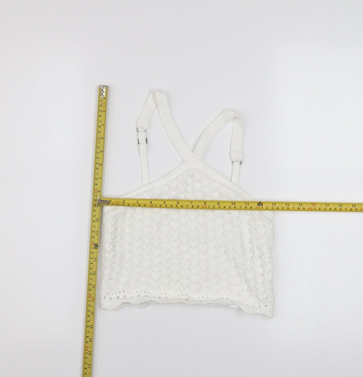 Hollister Women White Cropped Knit Tank Top S Boho Summer