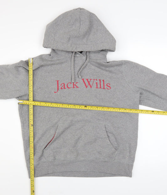 Jack Wills Womens Grey Size 14 Pullover Hoodie with Logo Print