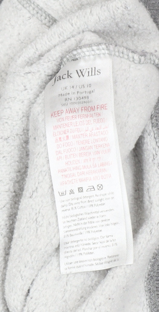 Jack Wills Womens Grey Size 14 Pullover Hoodie with Logo Print