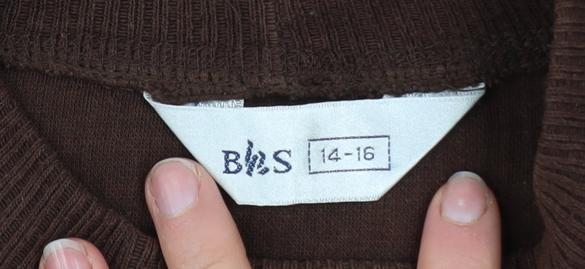 BHS Women Brown Mock Neck Long Sleeve Ribbed Tunic Jumper Size 14-16